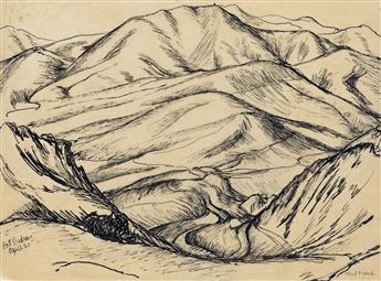 JARED FRENCH Two pen and ink landscape drawings of Spain.